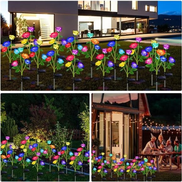 Solar Lights Outdoor, 3 Pack Upgraded Realistic Solar Garden Lights Outdoor - Picture 7 of 8